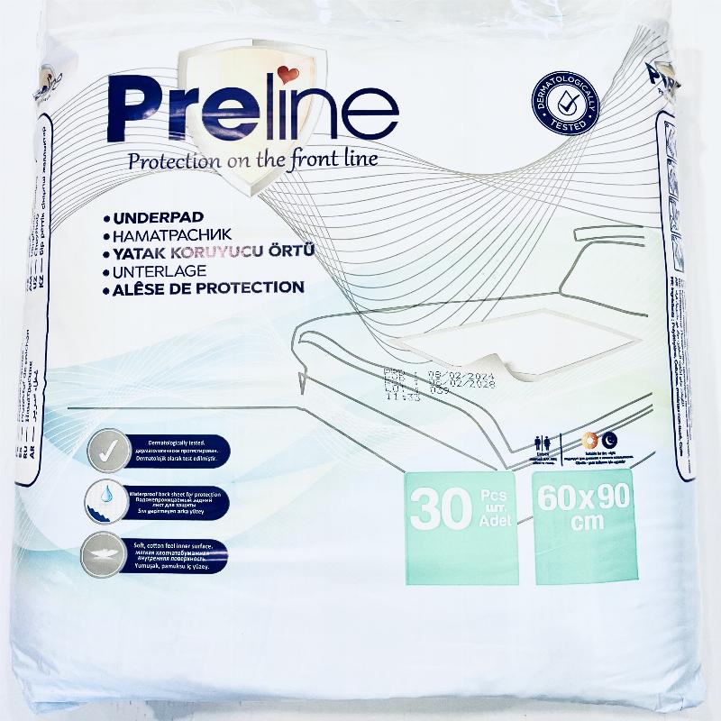 Пелюшки одноразові ТМ Preline, 60х90 (30шт./уп.)